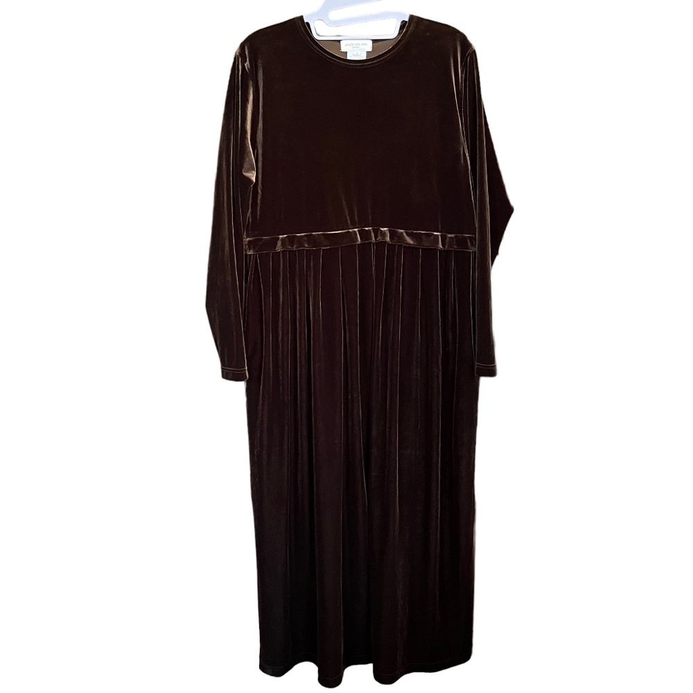 Vintage JONES New York Sport Brown Stretch Velvet Long Sleeve Dress Size M